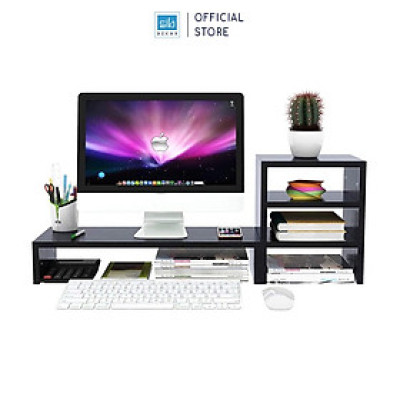 Kệ Để Màn Hình Và Kệ Sách Để Bàn 3 Tầng Màu Đen Cho Văn Phòng