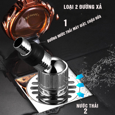 Bộ thoát nước máy giặt, chậu rửa, thoát nước thải kiêm chống mùi hôi, ngăn côn trùng trào ngược, cổ xoay 360 độ, loại đứng có khe 2 đường thoát Minh House
