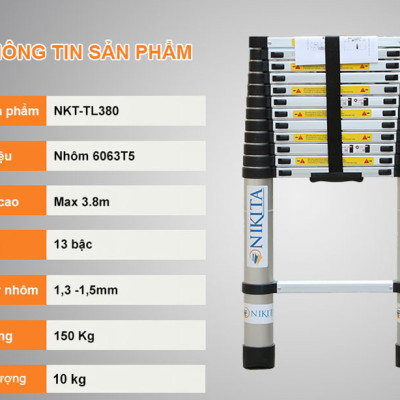 THANG NHÔM RÚT GỌN - NIKITA R38 - CHÍNH HÃNG