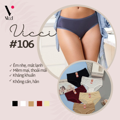 Quần lót nữ thun lạnh trơn cao cấp Vicci 106 Hispter mềm mịn, thoáng mát, thân thiện với làn da, kháng khuẩn khử mùi
