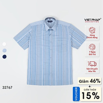 Áo Sơ Mi Nam Ngắn Tay VIỆT PHÁP Form Luxury Chất liệu Bambo In Sọc lịch lãm, sang trọng 32767