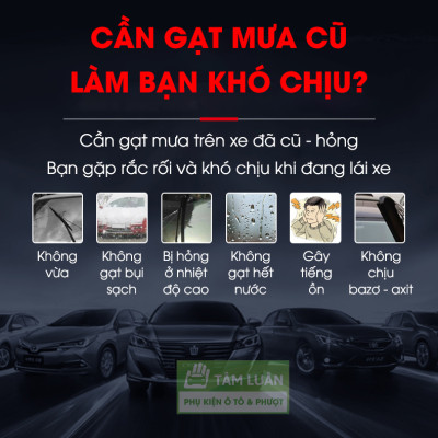Gạt mưa ô tô silicon Tâm Luân, KHÔNG XƯƠNG - Thân mềm, gạt sạch - không tiếng ồn - độ bền cao - không bị oxi hoá, độ bền lên đến 10 năm