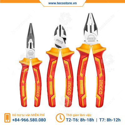 Bộ 3 kềm răng, cắt, mũi nhọn cách điện INGCO HIKPS28318 [Chính hãng] [Có sẵn]
