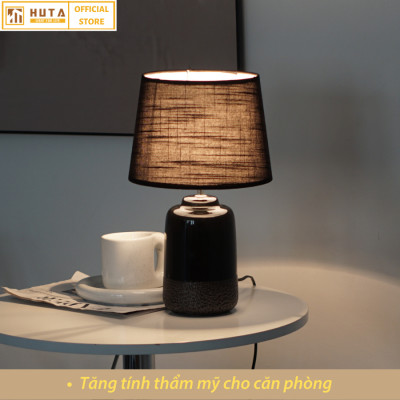 Đèn Ngủ Để Bàn Gốm Sứ Cao Cấp HUTA S17 Độc Đáo, Sang Trọng, Decor Phòng Ngủ Khách Sạn, Tăng Giảm Độ Sáng, Ánh Sáng Vàng