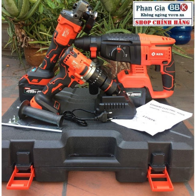 Bộ Combo Máy Khoan Đục Bê Tông, Máy Mài Và Khoan 3 chức năng Dùng Pin 199V, 2 Pin 15Cell, Máy Khoan Siêu Khỏe