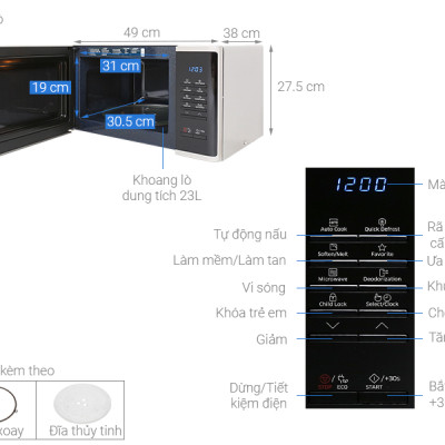 Lò vi sóng tráng men Samsung Dòng vi sóng 23L (MS23K3513AS)- Hàng chính hãng