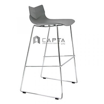 Ghế quầy bar Leaf màu xám Nội thất Capta Ghế đảo bếp thân nhựa PP lưng tựa thấp có chân thép mạ chrome 