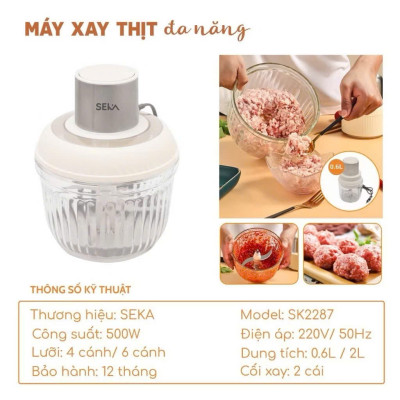 Máy Xay Thịt Thủy Tinh 2 Cối SEKA SK2287 Đa Năng 500W Tặng Kèm Lưỡi Đánh Ruốc- HÀNG CHÍNH HÃNG MINIIN