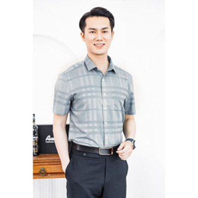 Áo Sơ Mi Nam Công Sở Trung Niên Anton Vải Sợi Tre Ngắn Tay màu xám Thấm Hút Mồ Hôi - XNT202