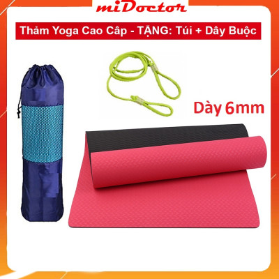Thảm Tập YoGa TPE Dày 6mm Gym miDoctor + Bao Thảm Tập Yoga + Dây Thảm Tập Yoga (Túi, Dây Giao Màu Ngẫu Nhiên)