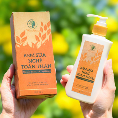 Bộ dưỡng trắng hồng da toàn thân Wonmom (1 kem sữa nghệ + 1 scrub cafe tẩy tế bào chết toàn thân)