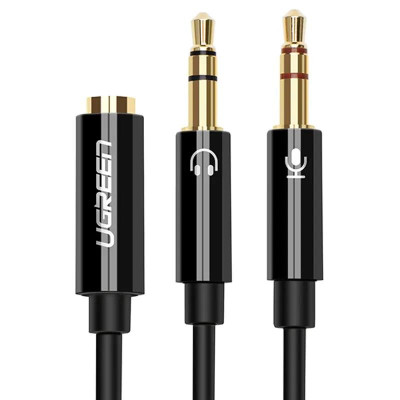Ugreen UG20898AV140TK 20CM màu Đen Dây chuyển âm thanh 3.5mm âm sang Jack Mic + Loa dương - HÀNG CHÍNH HÃNG