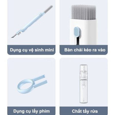 Bộ Dụng Cụ Vệ Sinh Tai Nghe, Bàn Phím, Máy Tính Đa Năng 7 Trong 1, Nhỏ Gọn, Tiện Lợi , Bộ Vệ Sinh Laptop Đa Năng 7 in 1 7in1 Cao Cấp Vệ Sinh Tai Nghe, Điện Thoại, Màn Hình, Máy ảnh Nhựa Abs Cao Cấp Dùng Cho / Airpods / iPhone / iPad Quà - Hàng Nhập Khẩu