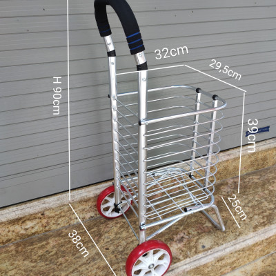 Xe đẩy đi chợ inox có giỏ gấp gọn