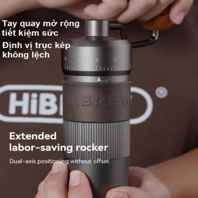 Máy xay hạt cà phê cầm tay lưỡi 6 cánh core kép, 55 cấp độ và 11 level thương hiệu HiBREW G4B - Hàng Chính Hãng