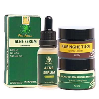 Bộ trắng da, sạch mụn và nám cơ bản ngày đêm Wonmom (1 Kem nghệ tươi + 1 Serum mụn + 1 Kem cấp ẩm