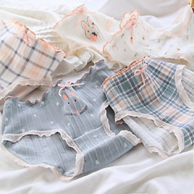 Combo 5 quần lót nữ cotton Freesize Kiểu Thỏ xanh tím dễ thương (giao màu ngẫu nhiên)