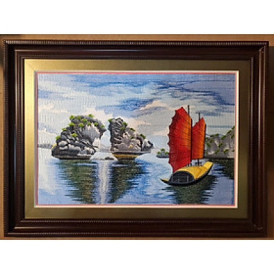 Tranh thêu – Hòn trống mái Vịnh Hạ Long