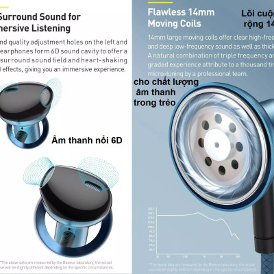 Tai nghe chân cắm 3.5mm âm thanh 6D Baseus H19 - Hàng chính hãng