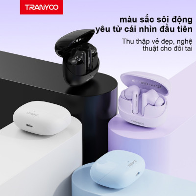 Tai nghe Bluetooth 5.3 TRANYOO T-M26, khử tiếng ồn thông minh, thiết kế đẹp, sang trọng, pin trâu - Hàng chính hãng