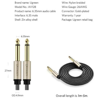 Ugreen UG10639AV128TK 3M màu Đen Cáp âm thanh 2 đầu 6.5mm dương cao cấp - HÀNG CHÍNH HÃNG