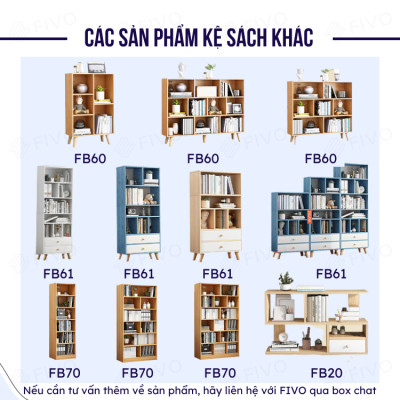 Tủ Kệ Sách Gỗ Đẹp Hiện Đại Đa Tầng FIVO Mã FB60 Nội Thất Lắp Ráp Đơn Giản, Chất Liệu Gỗ MDF Phủ Melamine Chống Thấm Bề Mặt Cực Tốt Hàng Cao Cấp, Có Kèm Tấm Lưng (Kích Thước 50x24x92cm)