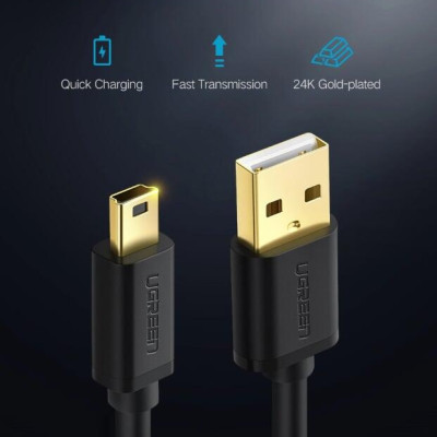 Ugreen UG10353US132TK 0.25M màu Đen Cáp sạc truyền dữ liệu USB 2.0 sang MINI USB đầu mạ vàng - HÀNG CHÍNH HÃNG