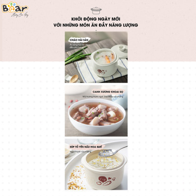 [Hàng Chính Hãng] Nồi nấu chậm Bear 0,8L SUBE001 (có lồng hấp). Đủ 3 màu: Vàng, hồng, nâu. sử dụng để Nấu, hấp, hầm cách thủy, giữ 100% giá trị dinh dưỡng có ruột nồi bằng sứ cao cấp.