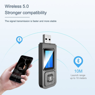 Bộ Thu Phát Bluetooth 5.0 Không Dây Đa Năng Kèm Màn Hình LCD – Hàng Nhập Khẩu Usb Bluetooth 5.0 có màn hình hiển thị thu phát âm thanh HIFI Stereo cho tivi loa, âm ly laptop, PC