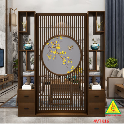 Vách ngăn phòng khách, vách ngăn tủ kệ bằng gỗ 4VTK16 - Nội thất lắp ráp Viendong adv