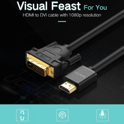 Ugreen UG50349HD133TK 3M màu Đen Cáp chuyển đổi HDMI sang DVI 24 + 1 thuần đồng - HÀNG CHÍNH HÃNG