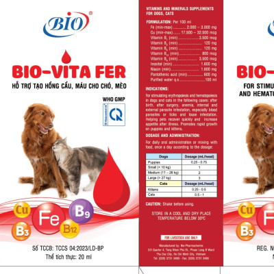 Siro Bio Vita Fer tạo máu, bổ sung vitamin và khoáng chất cho chó mèo