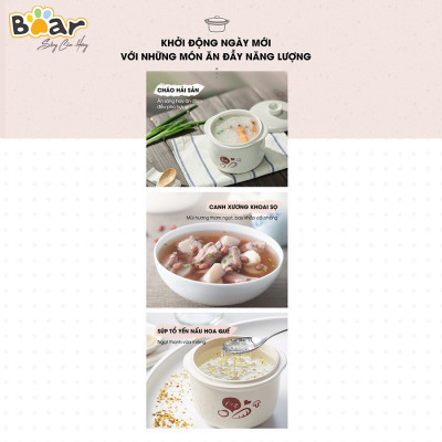 Nồi Nấu Chậm 0,8L Bear SUBE001 Đa Năng Nấu Cháo, Chưng Yến Bản Quốc Tế - Hàng Chính Hãng