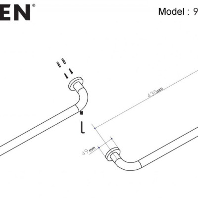 Thanh tay vịn inox nhà tắm 43 cm Moen - 90003