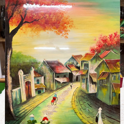 Tranh Sơn Mài - PHỐ CỔ VIỆT NAM | Size 40x60 cm | Hoài Niệm Thời Gian – Nghệ Thuật Sơn Mài Truyền Thống