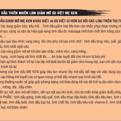 Tinh Dầu Massage Thiên Nhiên Thon Gọn Vóc Dáng MẸ KEN (100ml)