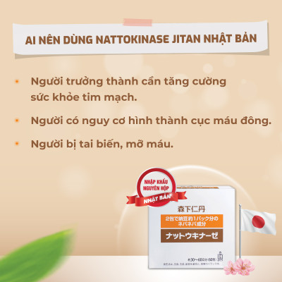 [Combo 3 hộp  x 60 gói] Nattokinase Jintan Nhật Bản - Hỗ trợ giảm mỡ máu, ngừa tai biến, tốt cho tim mạch