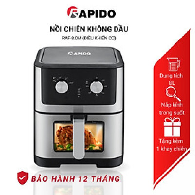 Nồi chiên không dầu Rapido RAF 8.0M dung tích 8L chiên gà vịt nguyên con, chống dính an toàn - Hàng chính hãng
