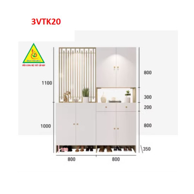 Vách ngăn tủ kệ kiêm tủ giày, vách ngăn phòng khách, nhà bếp 3VTK20