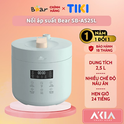 Nồi áp suất Bear SB-AS25L - Dung tích 2.5L, Nhiều chế độ, Hẹn giờ - Bản Tiếng Việt, Hàng chính hãng