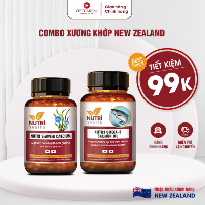 COMBO XƯƠNG KHỚP: Nutri Omega 3 Salmon Oil 60 Viên+ Canxi hữu cơ Nutri Seaweed Calcium 60 Viên | Giúp Phục Hồi, Bảo Vệ Xương