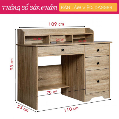 Bàn làm việc kèm tủ thiết kế đẹp SMLIFE Dagger