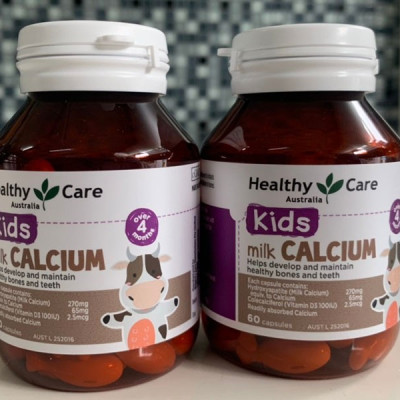 Viên uống Milk Calcium Healthy Care Bổ Sung Canxi Cho Trẻ Trên 4 Tháng Tuổi, 60 viên -  Hỗ Trợ Phát Triển Xương và Răng Giúp Cao Lớn và Khỏe Mạnh 