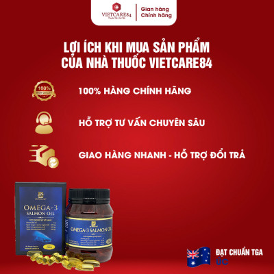 Viên uống Omega 3 dầu cá Hồi nhập khẩu chính hãng Úc OMEGA 3 SALMON OIL (180 viên) hỗ trợ giảm mỡ máu, giảm nguy cơ xơ vữa động mạch, cung cấp các chất dinh dưỡng cần thiết cho não bộ, tốt cho mắt