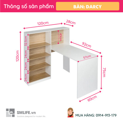 Bàn làm việc chữ L độc đáo SMLIFE Darcy