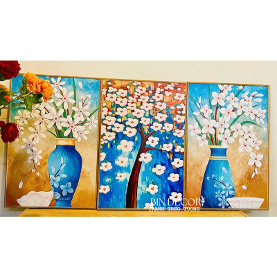 (ẢNH THẬT) Tranh treo tường bình hoa sắc màu trang trí decor kèm đinh