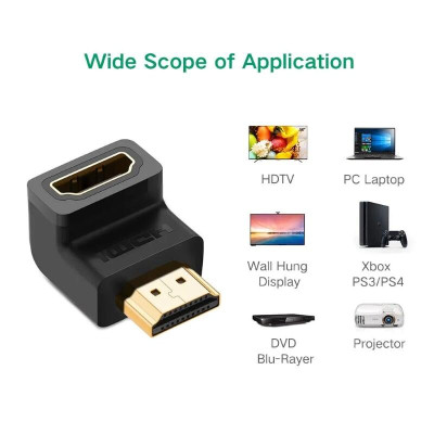 Ugreen UG20109HD112TK Màu Đen Đầu nối dài HDMI gập 90 độ - HÀNG CHÍNH HÃNG