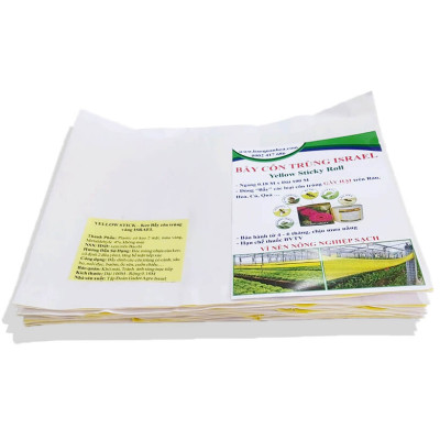 Miếng Dính Vàng Bẫy Côn Trùng Israel (Set 20 miếng 2 mặt keo, kích thước 18cm x 22cm) - Sticky Yellow Roll dùng bẫy các loại Côn Trùng Bay ngây hại rau sạch như Ruồi, Bọ Phấn, Bọ Trĩ, Bướm và côn trùng khác...