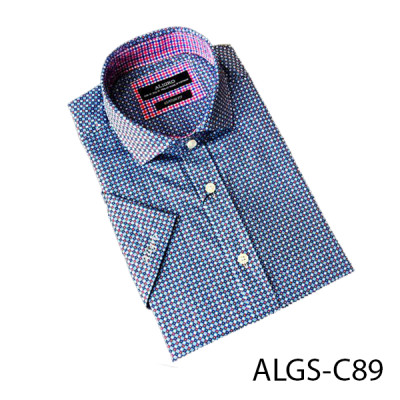 Áo sơ mi cộc tay nam Aligro xanh chấm tròn dáng Customfit  ALGS-C89
