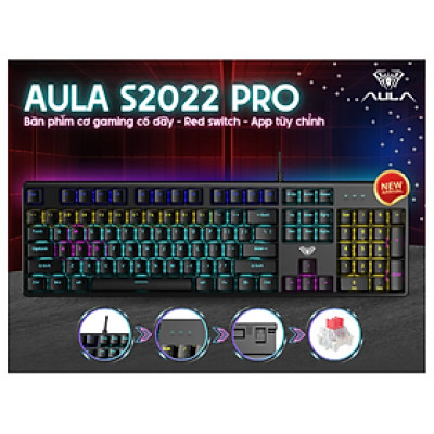 Bàn phím cơ Gaming có dây Aula S2022 PRO Back Red Switch - Hàng Chính Hãng